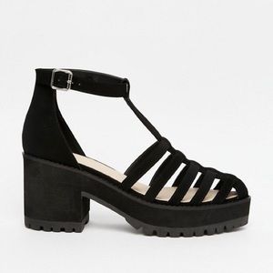 ASOS Caged Platform Heels, Black, Size 10